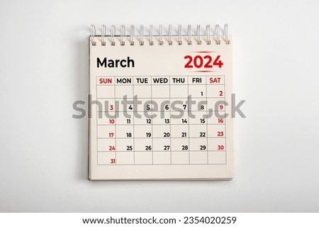 March 2024. Resolution, strategy, solution, goal, business and holidays. Date - month March 2024. Page of annual monthly calendar - March 2024