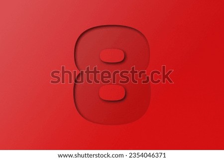 Red confetti font number 8 isolated on red background