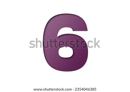 Dark purple confetti font number 6 isolated on white background.