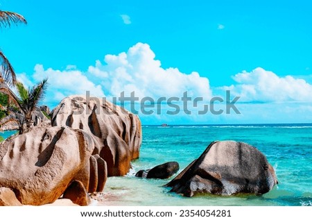 picturesque bright nature in Seychelles, granite stones on Anse de Source d’Argent beach