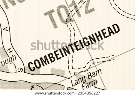 Combeinteignhead, Devon, England, United Kingdom atlas map town name in sepia