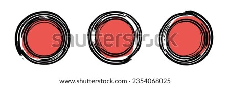 Set of grunge circles elements, black and red, isolated on white background, vector design
