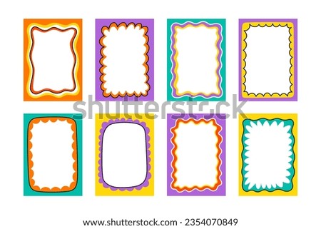 Wave scalloped edge frame. Doodle border with wavy pattern. Trendy graphic template. Cute curved frame box. Geometric abstract background. Hand drawn vector illustration isolated on white background.