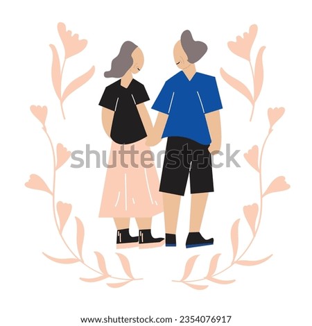 Happy Grandparents Day Greeting Card Vector illustration. Cute cartoon grandparents with floral decoration in a flat design.
