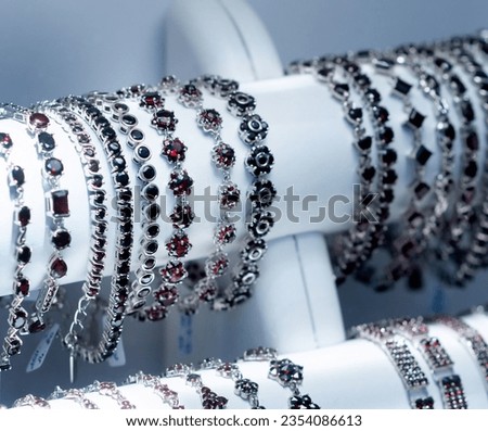 Jewellery with red Czech garnets, bracelets Royalty-Free Stock Photo #2354086613