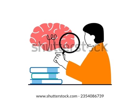 Brainstorming concept with people scene in flat web design. Man researching books for finding information and project development. Vector illustration for social media banner, marketing material.