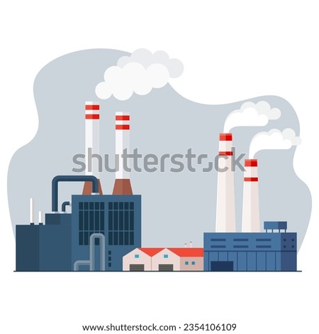 City buildings and industrial area with factory. Modern city center with scyscrappers, residential houses. Colorful panoramic downtown view. Megalopolis cityscape. Metropolis skyline. Urban scenery Royalty-Free Stock Photo #2354106109