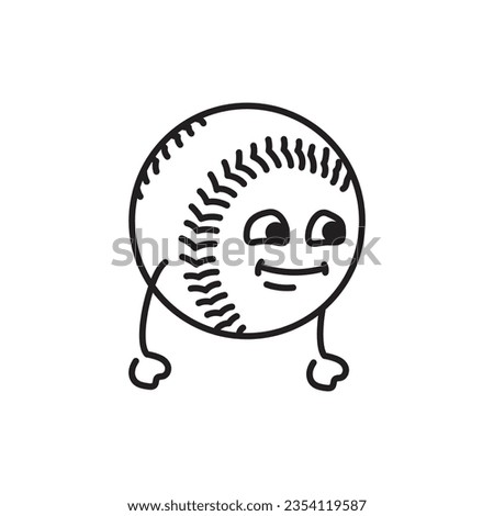 Funny cute happy softball black line icon. Kawaii character illustration