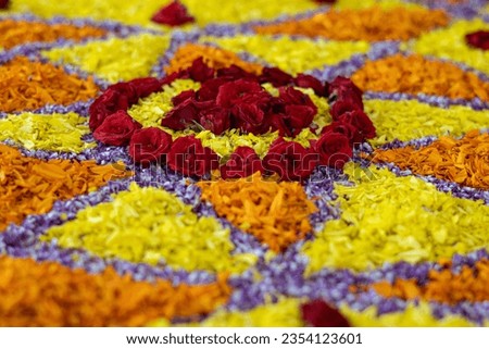 Athapookalam a wonderful art of making designs with different types of colorful flowers in Onam season in Kerala
