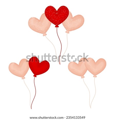 pink and red heart balloons watercolor clip art