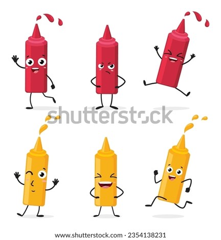 Mayonnaise, mustard and tomato ketchup bottles cartoon characters, isolated on white background Royalty-Free Stock Photo #2354138231