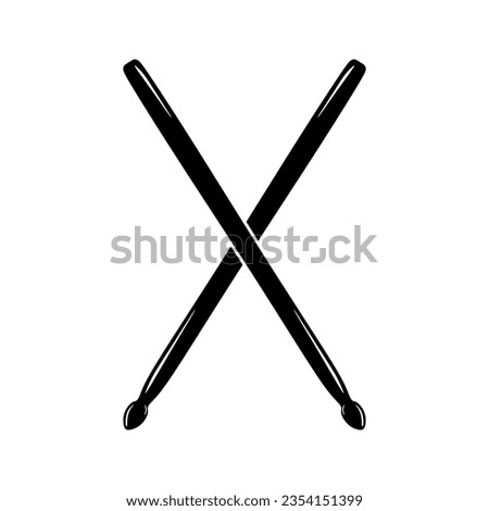 Drum sticks black fill icon, music instrument vector illustration in trendy design style. Drum stick silhouette isolated on white background. Top choice editable graphic resources for many purposes. Royalty-Free Stock Photo #2354151399