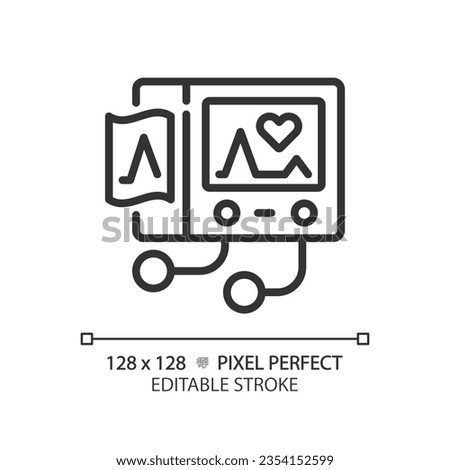 Ecg machine pixel perfect linear icon. Cardiac monitoring. Heart rate. Health check up. Diagnostic testing. Thin line illustration. Contour symbol. Vector outline drawing. Editable stroke Royalty-Free Stock Photo #2354152599