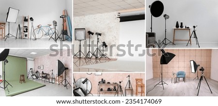 Set of modern interiors of photographer's offices and studios