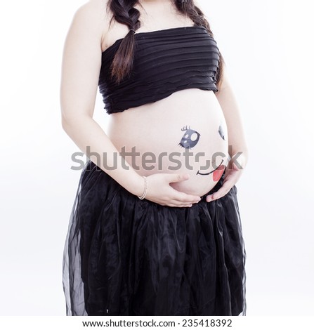 A pregnant mother in white background