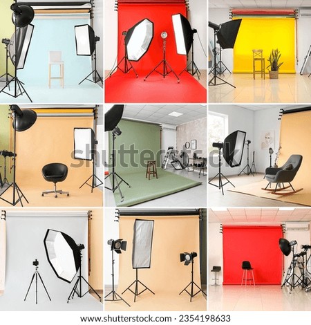 Collage of modern interiors of photographer's studios