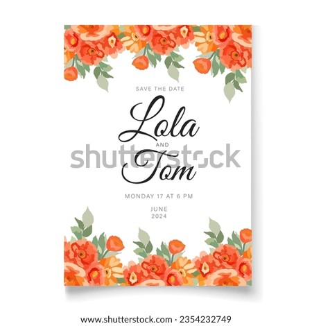 wedding invitation is decorated with  watercolor orange wildflowers