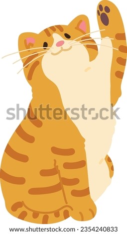 Simple and adorable illustration of orange tabby cat playing raising paw flat colored