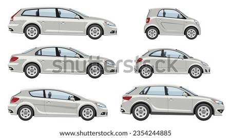Cars vector set view from the side, simple colors without gradients and effects. Isolated vehicles on white background Royalty-Free Stock Photo #2354244885