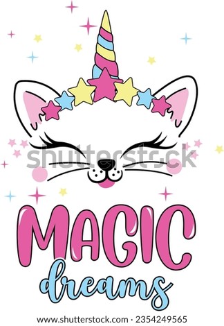 magic dreams cat unicorn rainbow