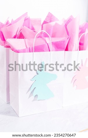Unicorn Birthday party favor bags for a little girl's Birthday party.