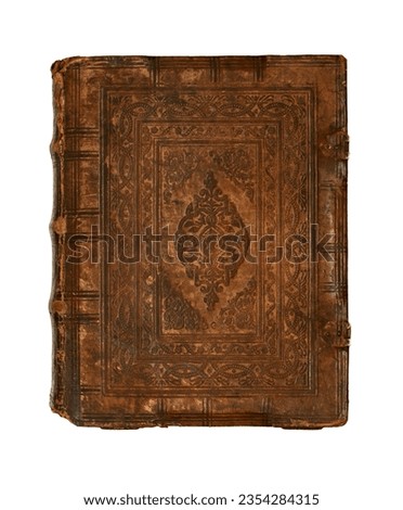 Old leather bound book. Isolated on white Royalty-Free Stock Photo #2354284315