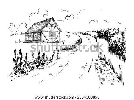 Green grass field on small hills. Meadow, alkali, lye, grassland, pommel, lea, pasturage, farm. Rural scenery landscape panorama of countryside pastures. Vector sketch illustration
 Royalty-Free Stock Photo #2354303853
