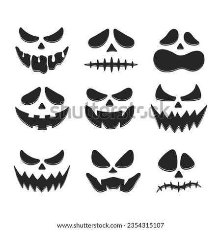 Scary and funny faces. Faces for Halloween pumpkins and ghosts. Monster silhouette. Royalty-Free Stock Photo #2354315107