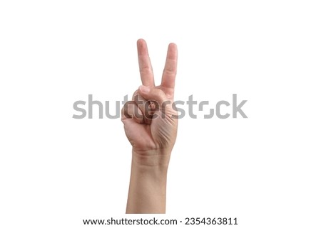 Man hand show 2 fingers gesture isolated in white background. Number two concept.