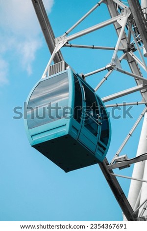 Blue cable car picture and nice sky