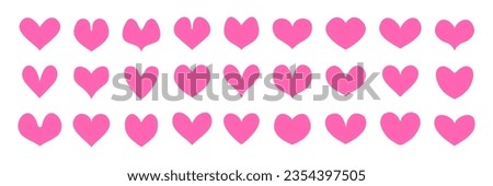 Pink hearts set. Cute abstract symbols of love, symmetric heart collection. Valentines day clip art, romantic stickers, trendy design element. Vector illustration isolated on transparent background