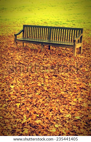 Vintage bench in a city park in autumn. Toned image