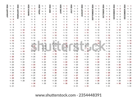 Simple vertical calendar template year 2024. Vertical vector calendar. Royalty-Free Stock Photo #2354448391