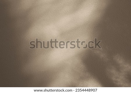 Natural reflection of rays of light from a window on a textured beige background. Optical creative template with blurred illuminated halftone gradient for graphic design, product presentation, mockup.