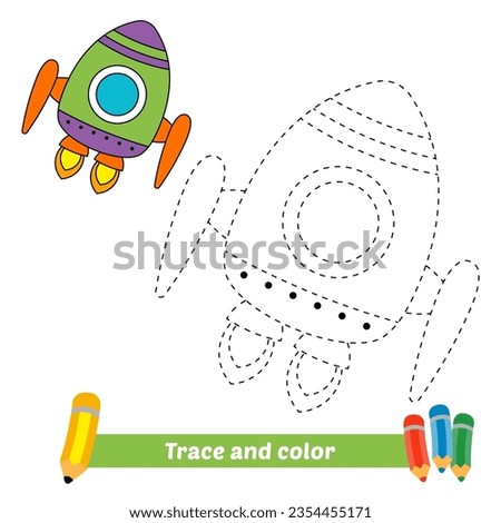 trace and color for kids, rocket vector Royalty-Free Stock Photo #2354455171