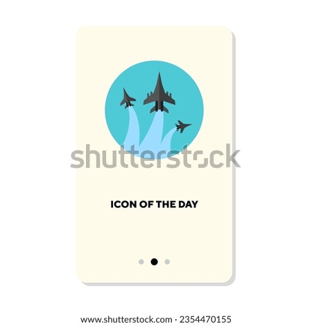 Military planes flying in sky flat icon. Vertical sign or vector illustration of army or defense military equipment element. Military, air force or aircraft concept for web design and apps