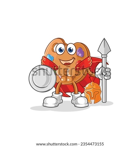 the paint palette spartan character. cartoon mascot vector
