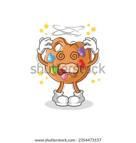the paint palette dizzy head mascot. cartoon vector