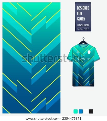 Soccer jersey pattern design. Chevron pattern on green background for soccer kit, football kit, cycling, e-sport, basketball, t shirt mockup template. Fabric pattern. Abstract background. Vector.