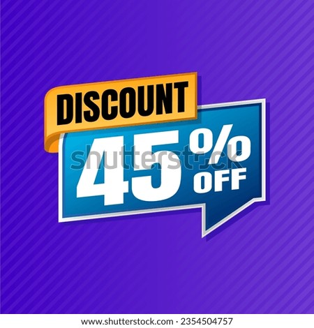 45 percent discount purple banner with blue floating balloon for offers and promotions sales.