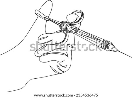 Hand Drawn Dentist's Syringe Vector Clip Art: Local Anesthesia Sketch, Doctor's Hand Holding Dental Syringe Vector: Local Anesthesia Illustration
