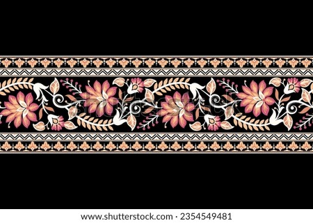 Ethnic Seamless borders and flower ornament motif draws working illustration flowers and 
ornament motif design elements Neckline pattern lace embroidery textile floral