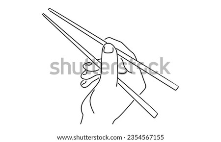 line art of hand holds chopsticks. Asian traditional cutlery Royalty-Free Stock Photo #2354567155