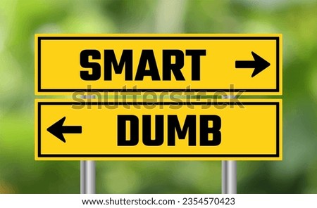 Smart or dumb road sign on blur background