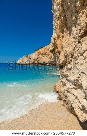 Sides of the cliffs of Porto Katsiki Beach on the island of Lefkada, Greece