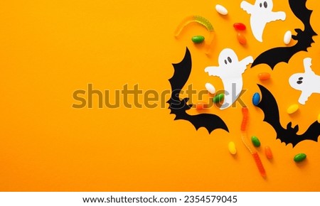 Pumpkins In Graveyard In The Spooky Night - Halloween Backdrop,Halloween PartyBanner, Witch, Haunted House, Pumpkins and Bats.

