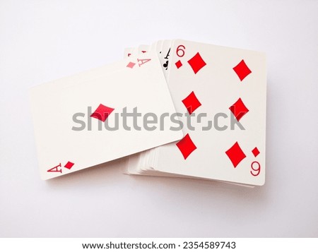 Stack of playing cards front and back view isolated on white background