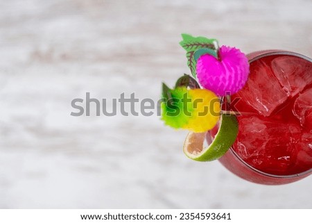 Top View Of A Red Garnished Cocktail. 