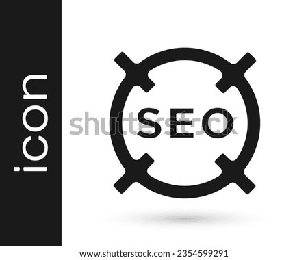 Black SEO optimization icon isolated on white background.  Vector