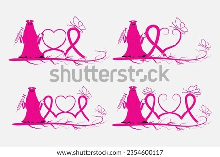 set of Halloween ghost costume Breast Cancer Awareness Heart Ribbon with Butterfly Registered Nurse Stethoscope vector, Scary Ghost Nurse Stop cancer clipart, bat pumpkin Spooky Funny Halloween svg